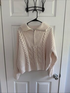 Women’s Cream Cable-Knit Quarter-Zip Sweater